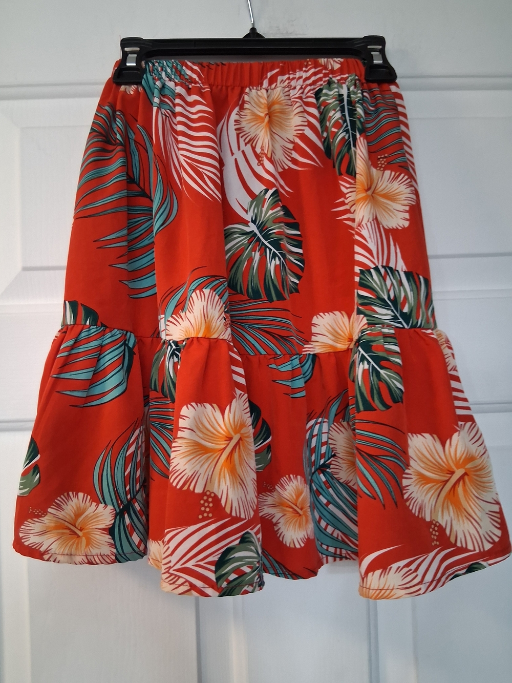 SHEIN Girls Tropical Floral Tiered Red Orange Flowy Skirt